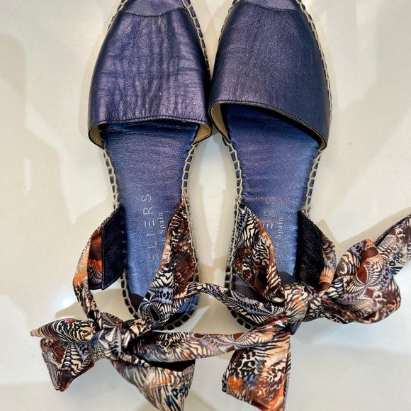 Marine Blue Leather Espadrilles - Picture 2 of 4